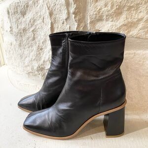 Free People Sienna Ankle Boot Black Leather Heel Square Toe  Size 40 US 9/9.5